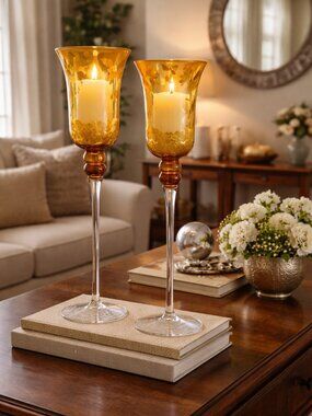 Set of 2 Blown Glass Candle Holders